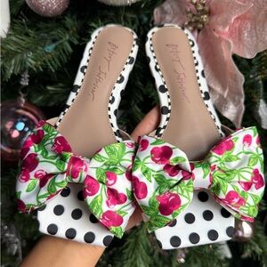 Betsey Johnson Black Polka Dot Mules with Cherry Bow